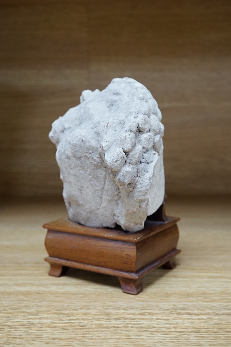 A stucco work Buddha head, possibly Tang Dynasty, 15.5cm high. Condition - fair